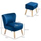 image 7 of HOMCOM Velvet-Feel Accent Chair w/ Ottoman Tub Seat Padding Wood Legs Dark Blue