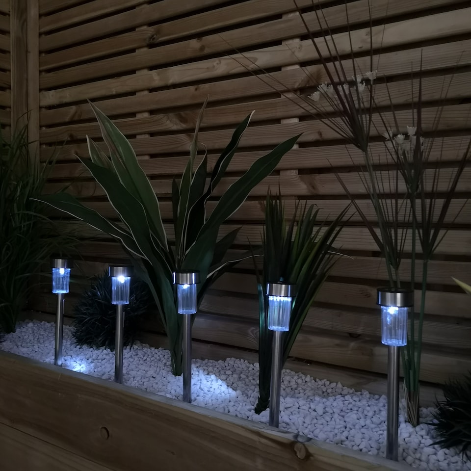 image 1 of 36cm 5 White LED Stainless Steel Solar Garden Path Lights