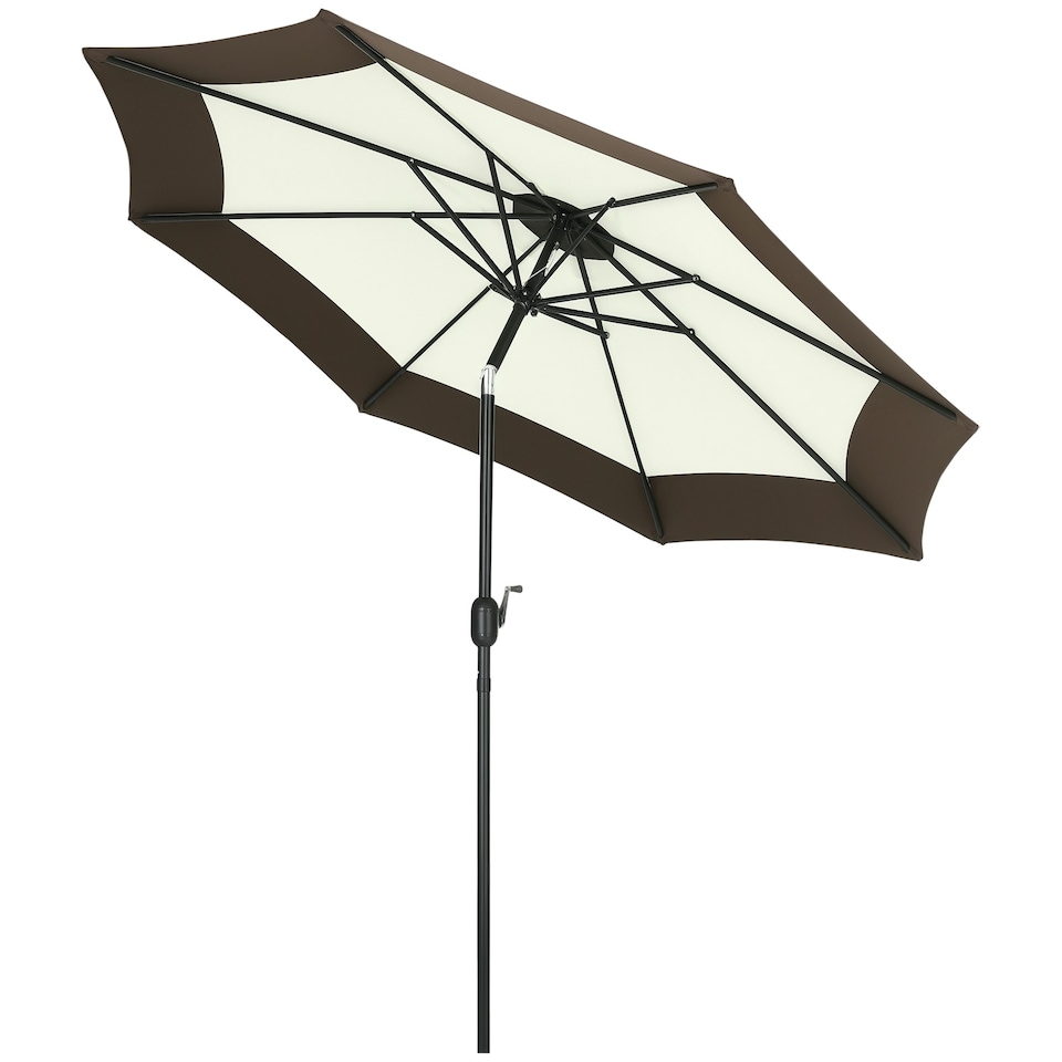 image 1 of Outsunny 2.7m Garden Parasol Umbrella with 8 Metal Ribs, Tilt and Crank, Coffee