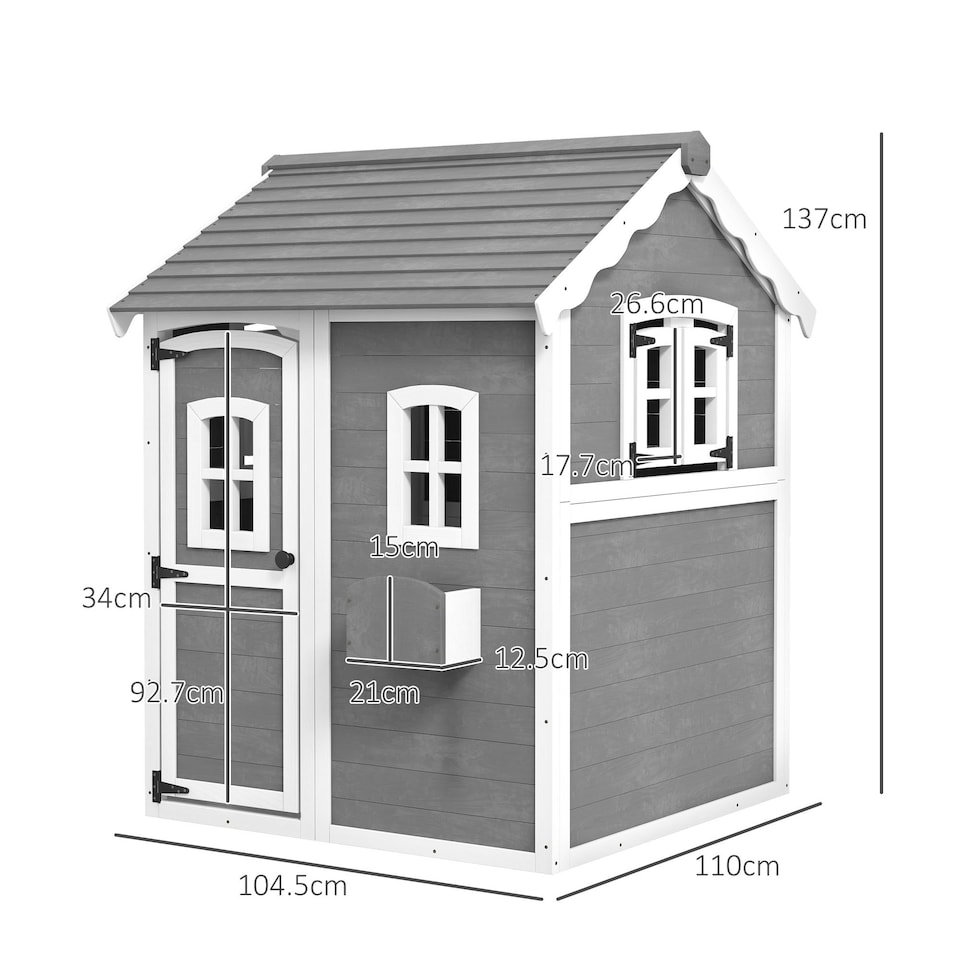 image 1 of Outsunny Wooden Wendy House for Kids with Floor, for Gardens, Patios - Grey