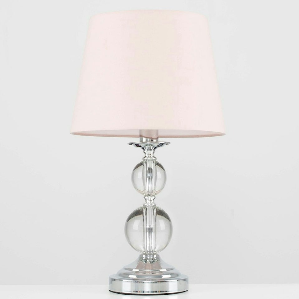 image 1 of ValueLights Gatto Dimmable Polished Silver Table Lamp with Small Pink Tapered Shade and E14 Candle LED 5W Warm White 3000K Bulb