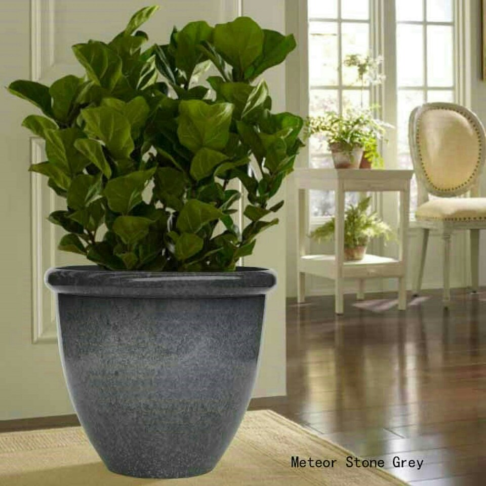 image 1 of Primrose Garden Round Flower Pot Planter Grey 26 x 41 x 41 cm
