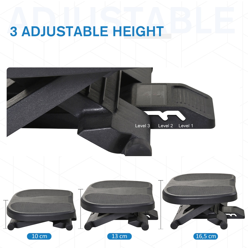image 1 of HOMCOM Adjustable Under-Desk Footrest Height Angle Tilt Anti-Slip, Black