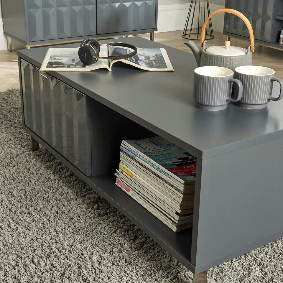 image 1 of Coffee Table 1 Drawer High Gloss Living Room Storage Furniture 1 Meter Wide White