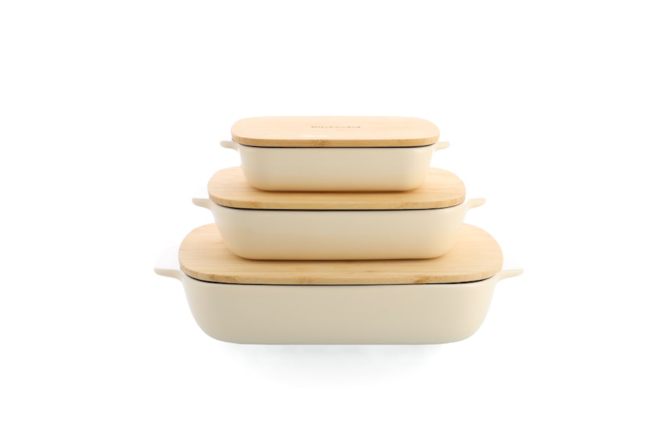 image 1 of KitchenAid Medium Baker with Bamboo Lid, Almond Cream