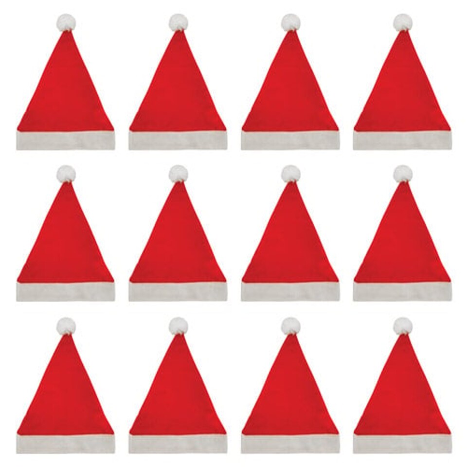 Santa Hat with Bobble Adults Christmas Fancy Dress - Pack of 12