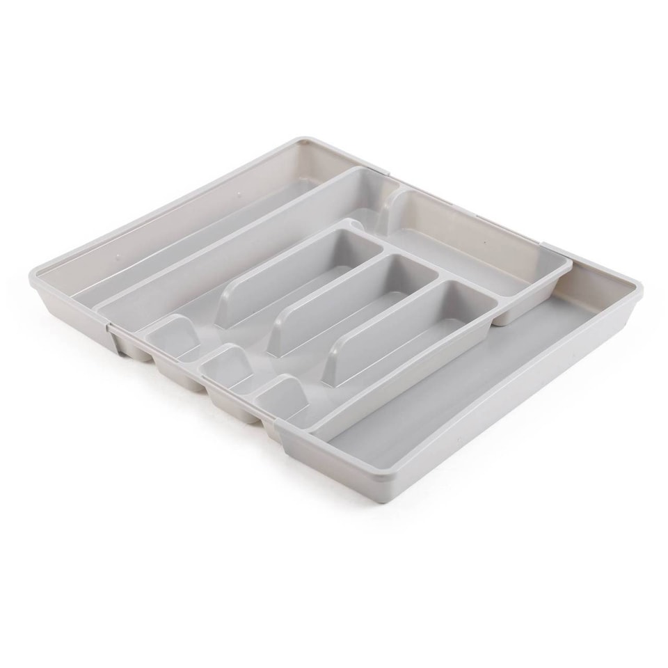 image 1 of 7-Section Extendable Plastic Cutlery Tray Organiser | Grey | 1