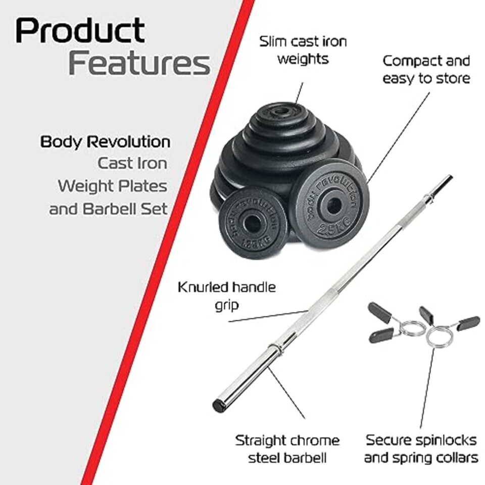 image 1 of 1.2m 1" Barbell and Cast Iron Weight Plate Sets Bar 5kg pair 10kg Set