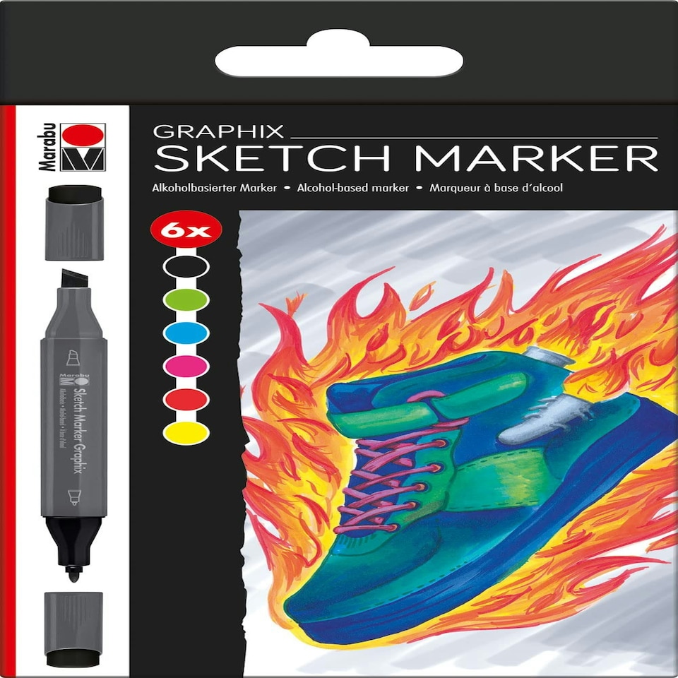 Marabu Sketch Marker Graphix 6pc assortment HEAT - Marabu - MR0148000000102