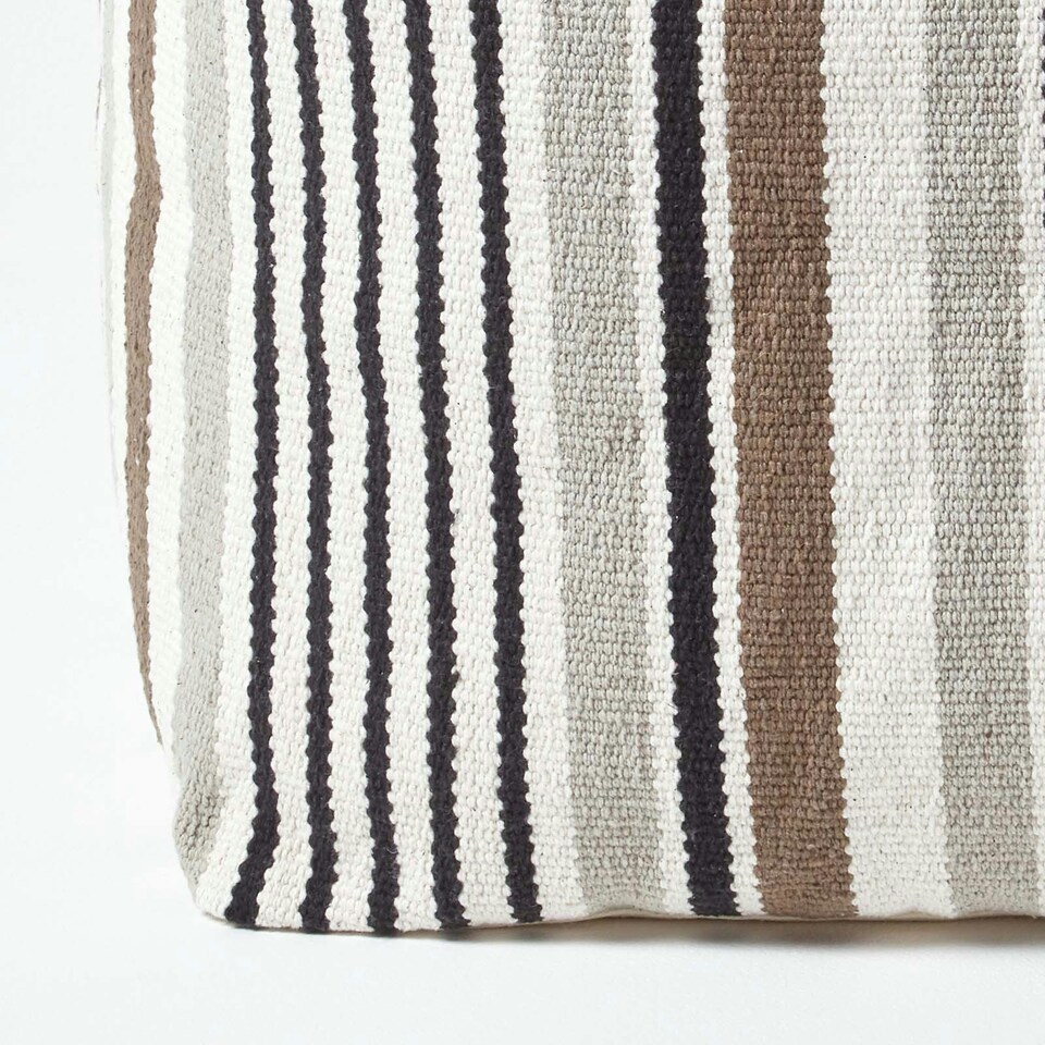image 1 of Homescapes Grey, Black and White Stripe Cube Square Footstool - 40 x 40 x 40 cm