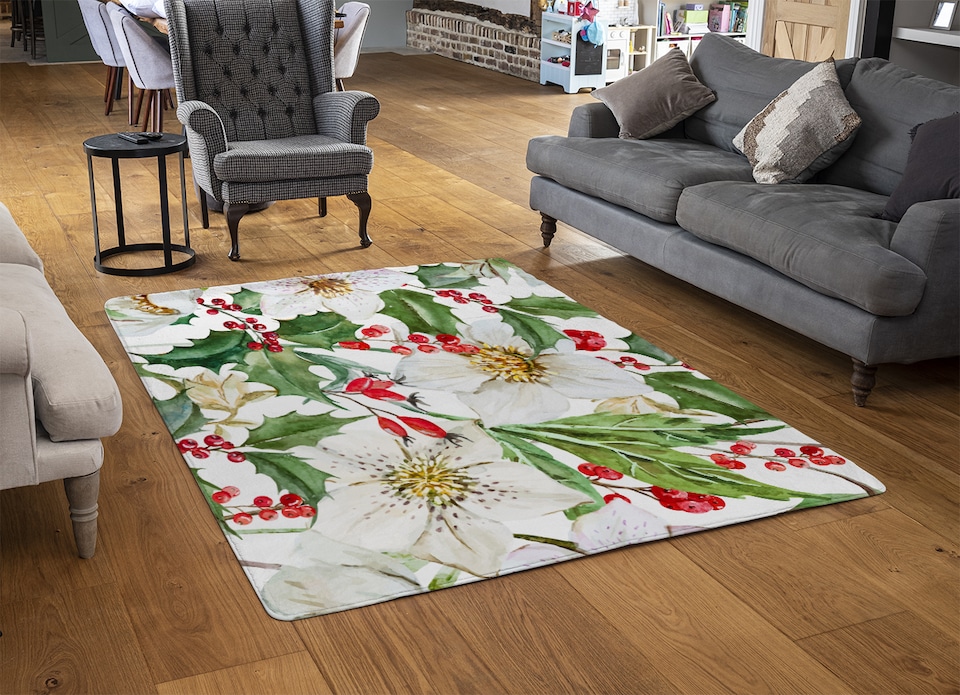 image 1 of Watercolour Christmas Pattern Designer Rug | Multi