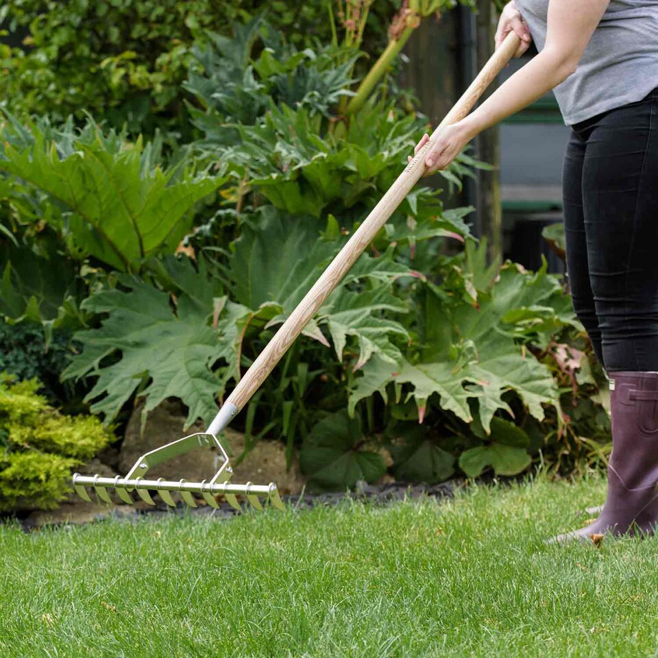 image 1 of Kent & Stowe Stainless Steel Scarifying Rake with Ash Handle and 10 Tines | Multi | 1 x Scarifying Rake