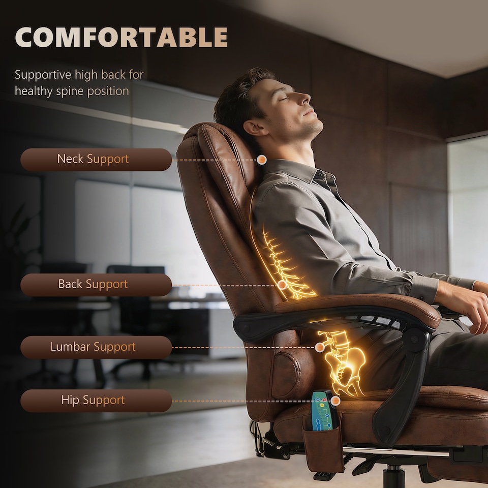image 1 of Vinsetto Ergonomic Heated 6 Points Vibration Massage Office Chair, Brown