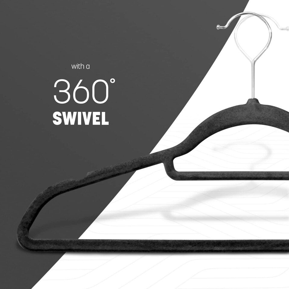 image 1 of Keplin Velvet Non-Slip Clothes Hangers with Tie Bar and Swivel Hook, 30 Pack