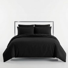 Luxury Satin Stripe Duvet Cover Set T250 Cotton Rich Soft Bed Linen | Black | Double