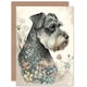 image 1 of Dog Lover Grey Schnauzer With Spring Wildflowers Boho Greeting Card