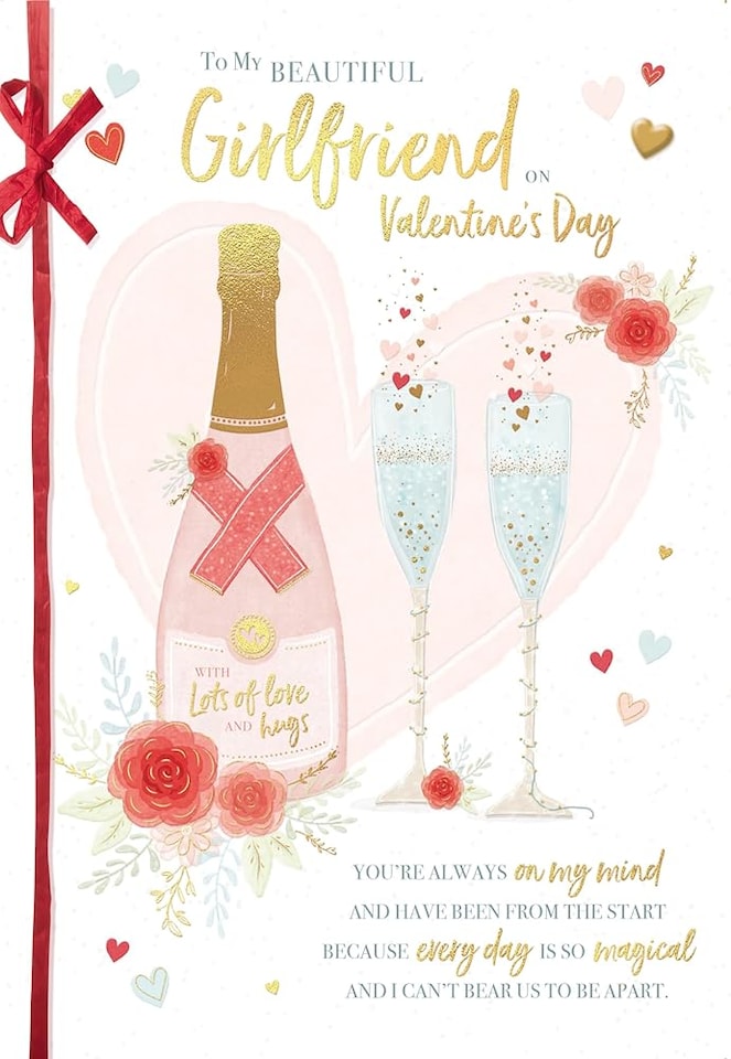 image 1 of Champagne And Glasses Beautiful Girlfriend Luxury Handmade Valentine's Day Card