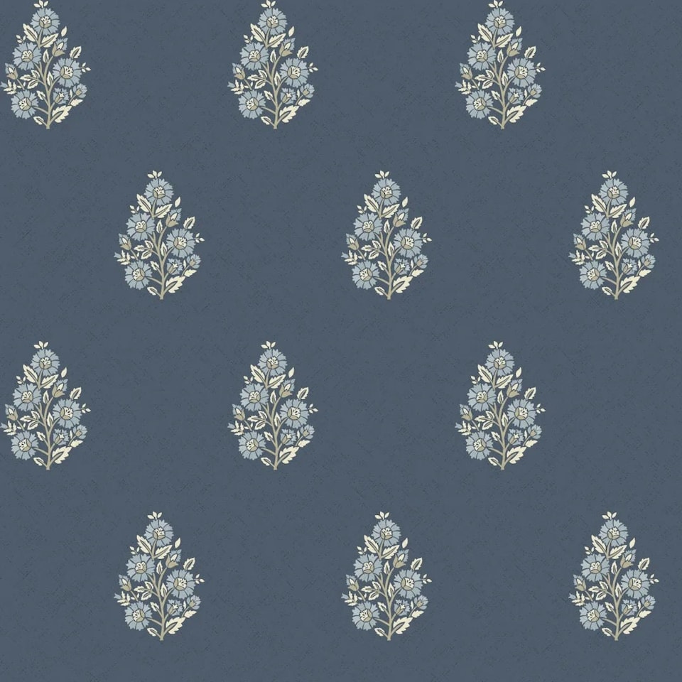 image 1 of Posy Wallpaper in Cream on Navy Multi