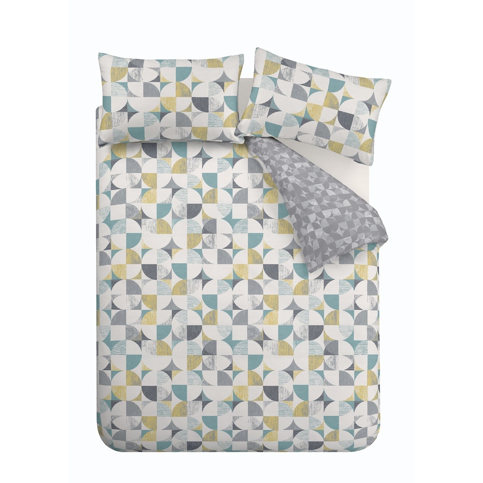 image 1 of Retro Circles Reversible Duvet Cover Set | Yellow | Ochre