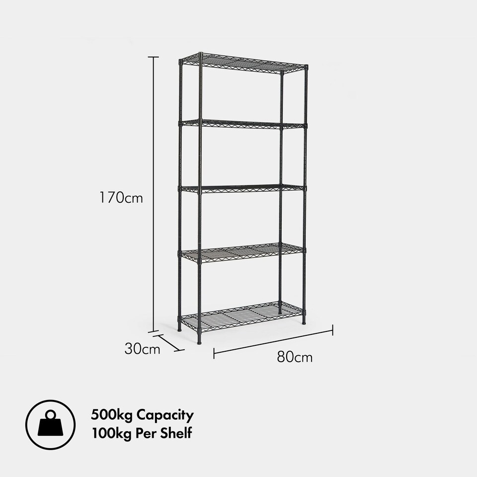 image 1 of VonHaus 5 Tier Wire Shelving Unit for Home Storage