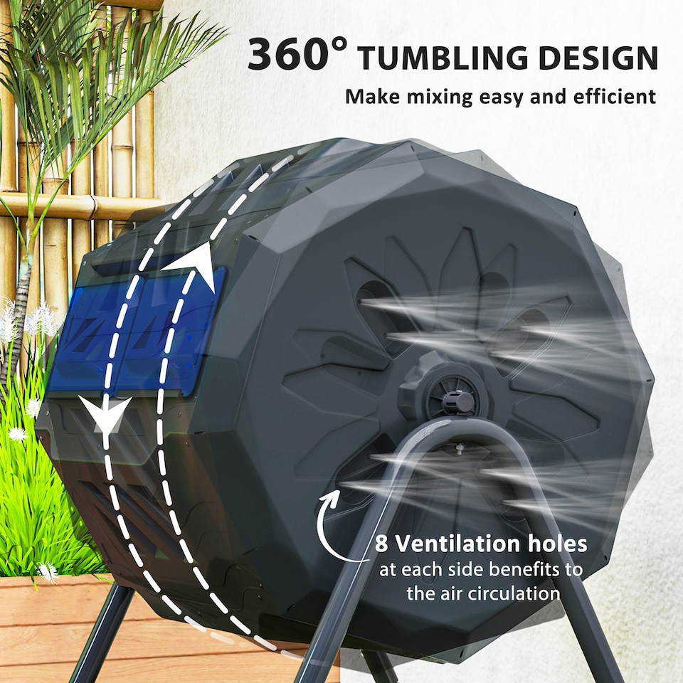 image 1 of (Blue, 160L) Outsunny Outdoor Tumbling Compost Bin with Dual Chamber