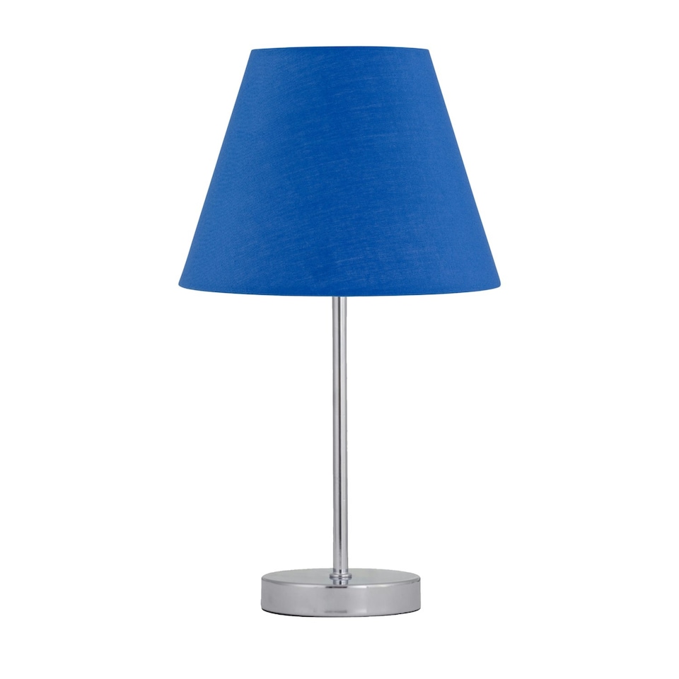image 1 of Set of 2 Chrome Touch Operated Table Lamps with Navy Blue Shades
