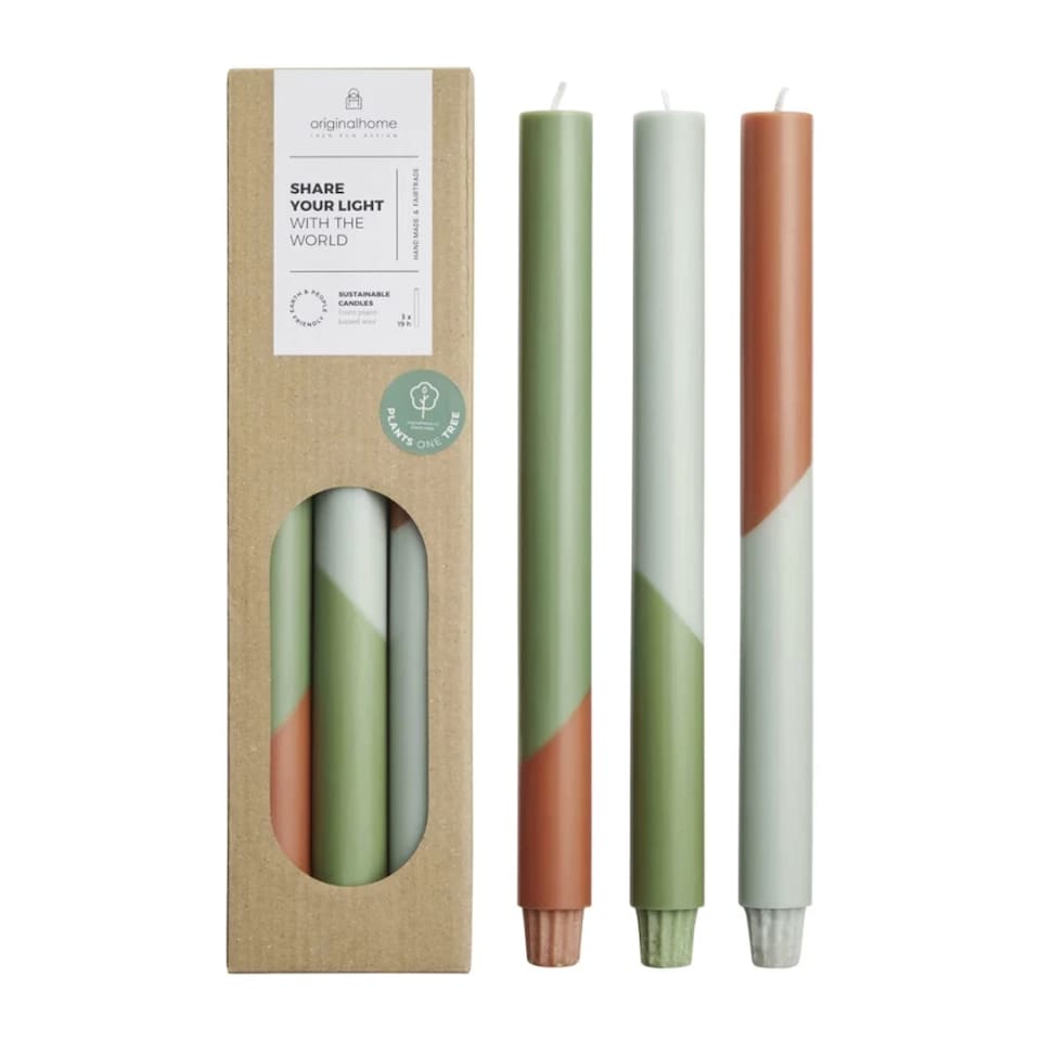 image 1 of Originalhome Eden Diagonal Candles (Pack of 3) | Green | Heather Green | One Size | 1