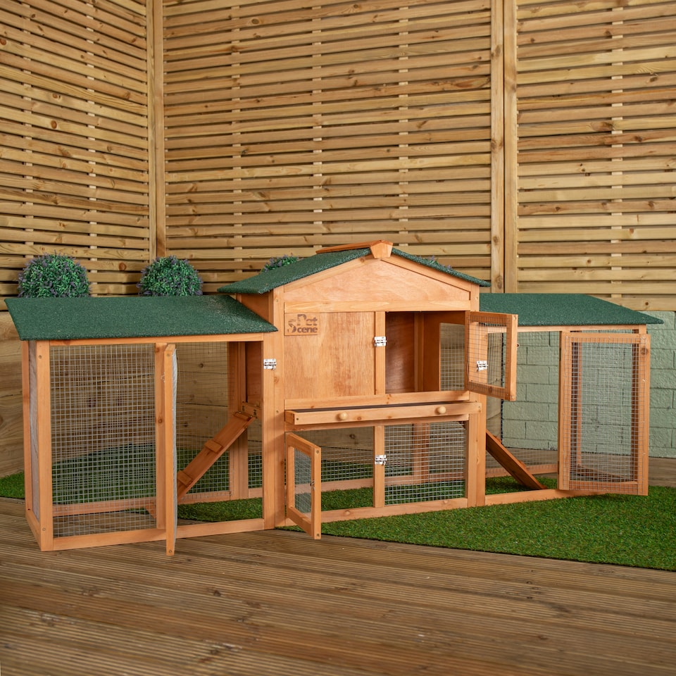 image 1 of 84cm x 2.12m Samuel Alexander Extra Large Wooden Outdoor Hutch for Small Animals with Run