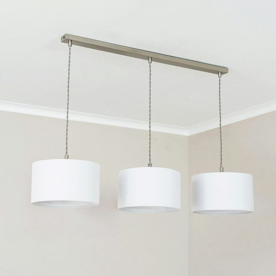 image 1 of ValueLights Shaw Brushed Chrome 3 Drop Bar Lamp Holder White Shades | White