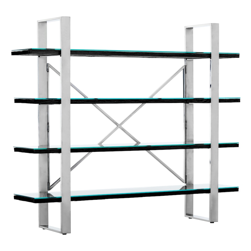 image 1 of Interiors by Premier Black Four‑Tier Shelf Unit, Matte Black Open Frame Bookcase with 4 Shelves, Storage Book Rack Silver