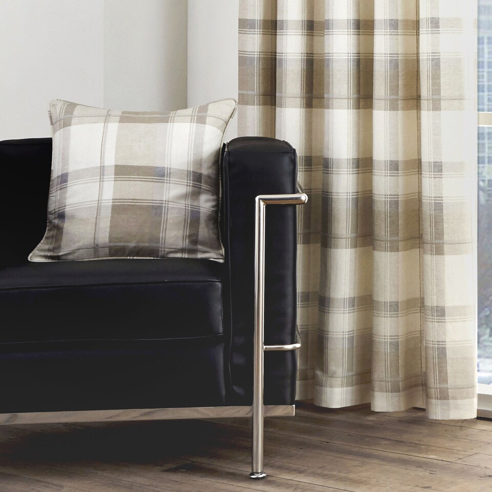 image 1 of Fusion Balmoral Check Eyelet Curtains Natural