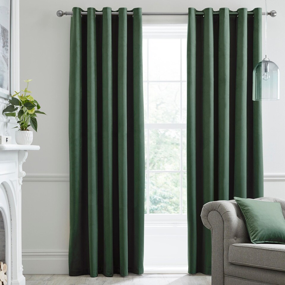 image 1 of Laurence Llewelyn-Bowen Montrose Eyelet Curtains Bottle Green