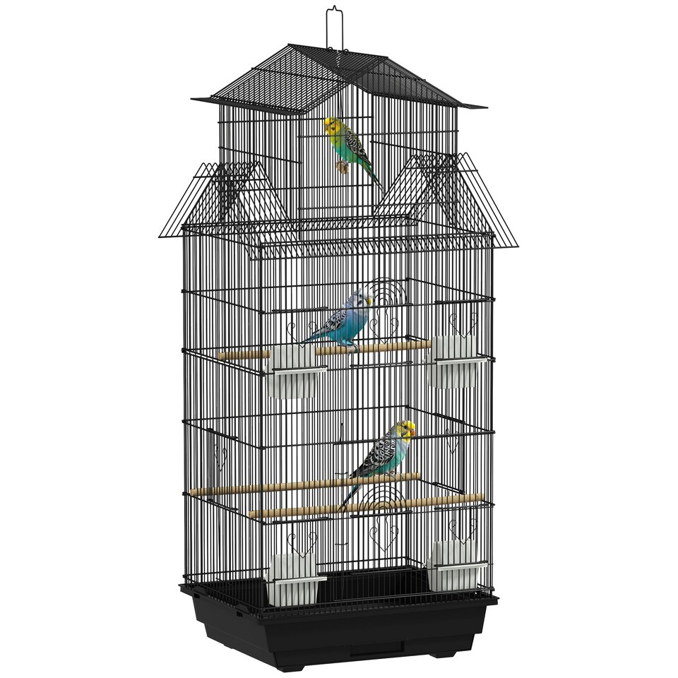 image 1 of PawHut Bird Cage Budgie Cage with Slide Tray Handle for Finch Canary 43 x 32.5 x 104cm, Black
