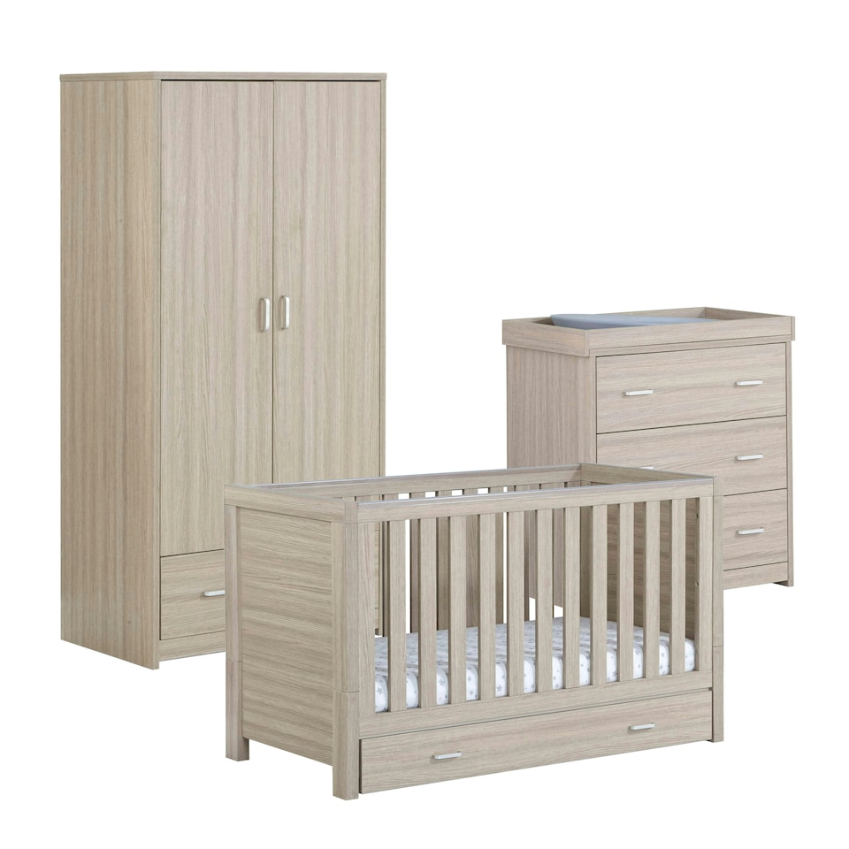 image 1 of Babymore Luno 3 Piece Room Set with Drawer - Oak