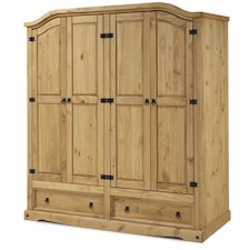 Mercers Furniture Corona 4 Door 2 Drawer Wardrobe Large Robe Solid Wood Pine Wooden Bedroom with Mexican Styling