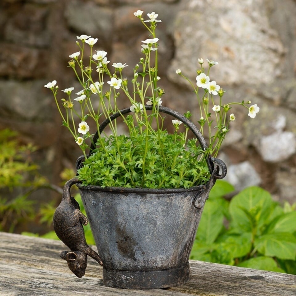 image 1 of Antique Bronze Coloured Mouse Pot Buddy Plant Pot Hanger - L10.5 x W4.5 x H5 cm