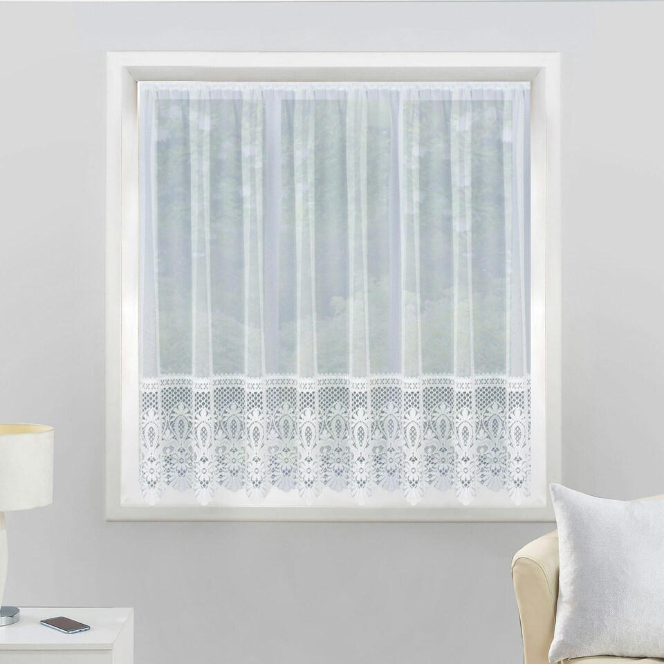 image 1 of Brazil White Traditional Heavy Base Net Panel 2m Wide x 160 cm drop Floral Lace Design Pre Cut Net Panel
