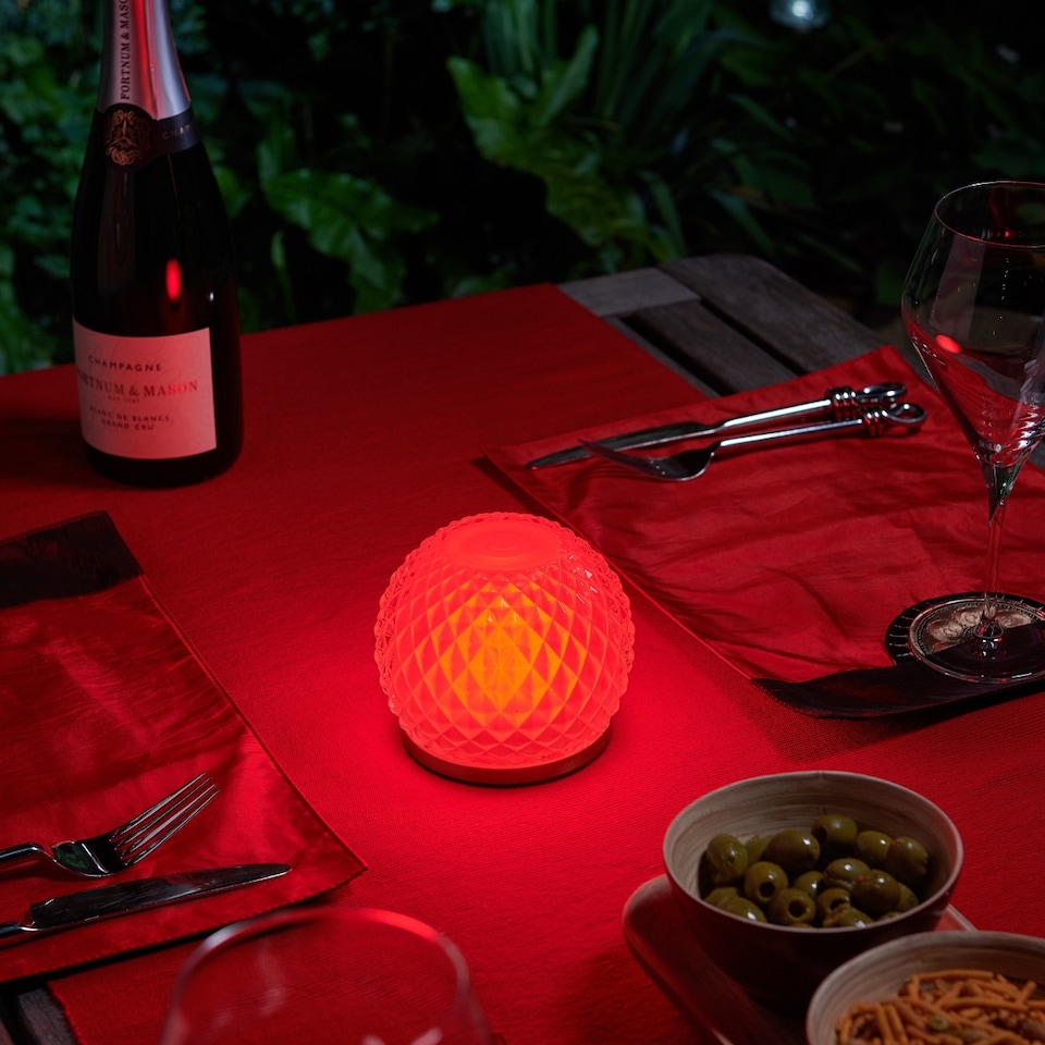 image 1 of Omniance Aurelia Rechargeable Wireless Table Lamp with Remote | Clear | Brass Base With Glass Shade