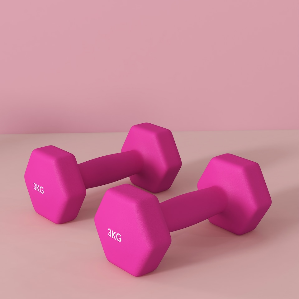image 1 of SPORTNOW Set of 2 Hexagonal Dumbbells Weights Pair, 2 x 3kg, Pink