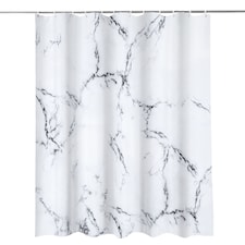 Grey & White Marble Polyester Shower Curtain with 12 Hooks - 180x180cm