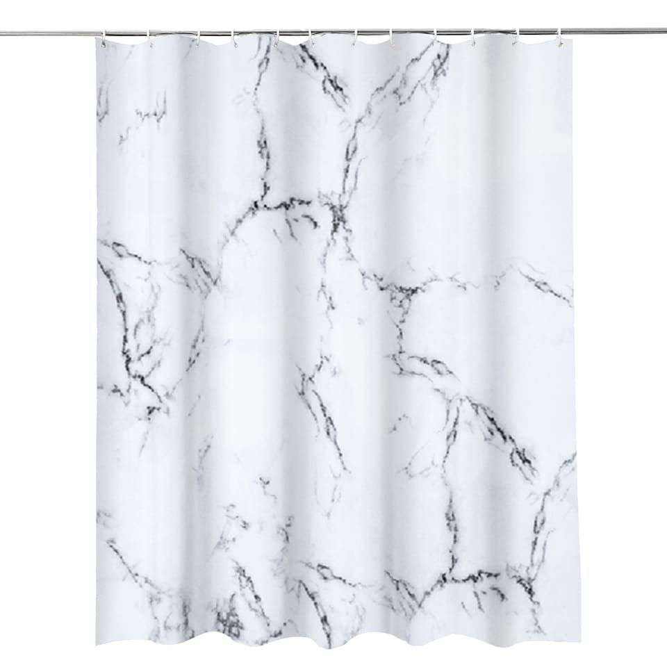 image 1 of Grey & White Marble Polyester Shower Curtain with 12 Hooks - 180x180cm