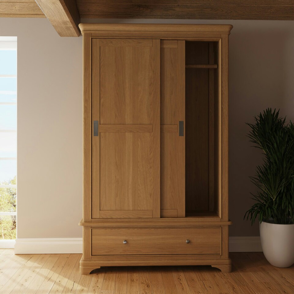 image 1 of Faire 120cm Sliding Combination Wardrobe in Natural Oak with Oak Top Brown