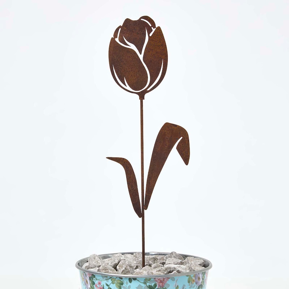 image 1 of Homescapes Steel Tulip Garden Stake Decorations, Set of 2
