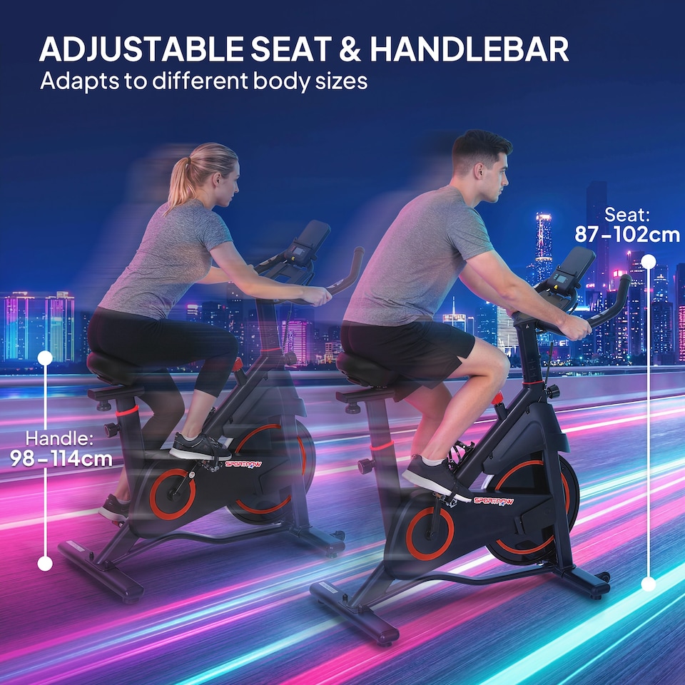 image 1 of SPORTNOW Exercise Bike, Stationary Bike with Adjustable Magnetic Resistance | Red | Red and Black | 108L x 51W x 104-116H cm