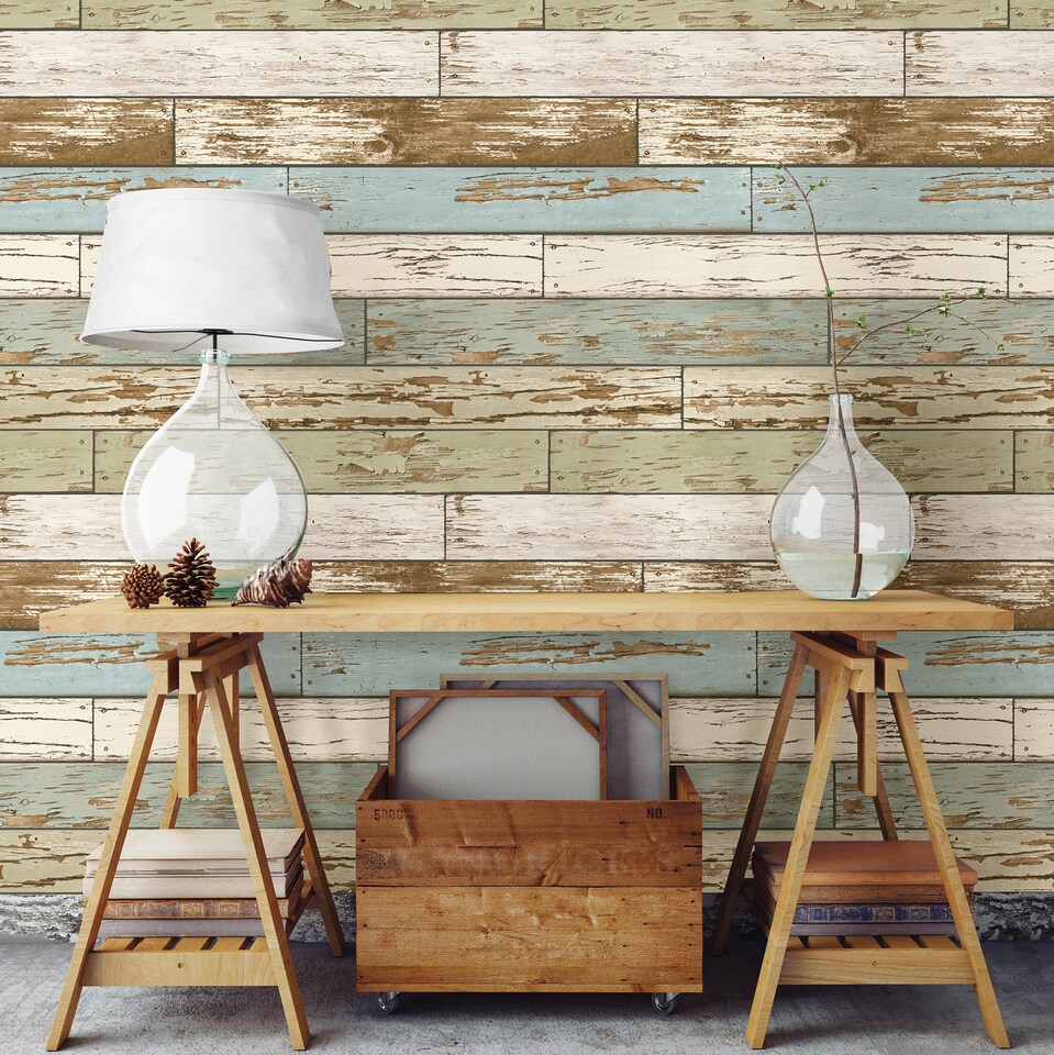 image 1 of NuWallpaper NU2188 Old Salem Vintage Wood Peel & Stick Wallpaper, Green