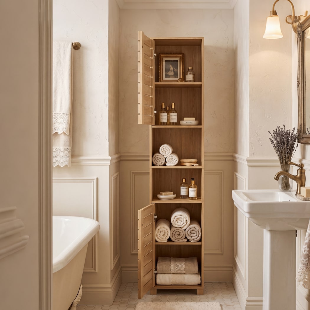 Levede Bathroom Storage Cabinet Hallway Tall Cupboard Adjustable Shelf Oak