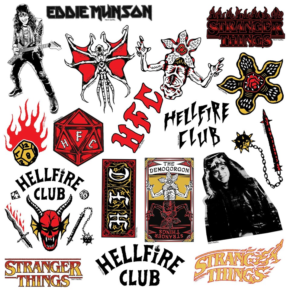 image 1 of Stranger Things Hellfire Club Deluxe Stickers (Pack of 50) - Multicoloured - One Size