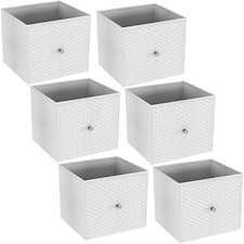 Foldable Woven Fabric Storage Cube Box Drawer Insert Organiser Basket with Handle | White | White | Pack of 6 | 6