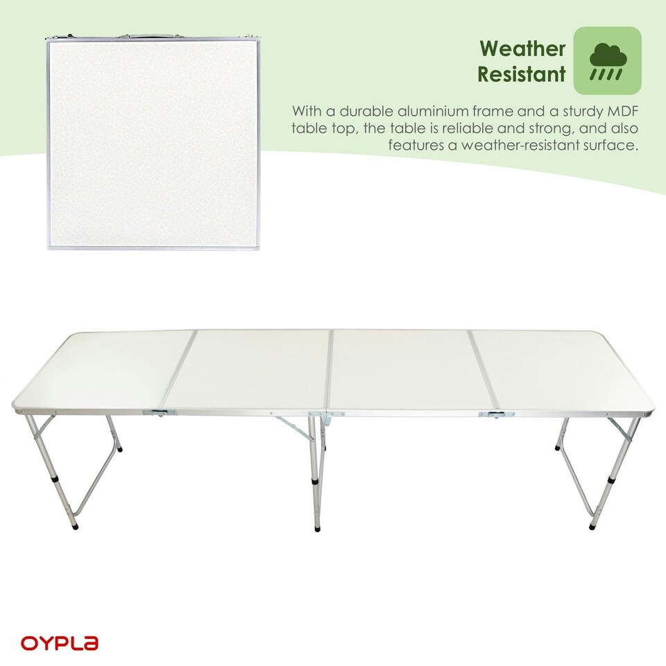 image 1 of Oypla 8ft Folding Outdoor Camping Kitchen Extending Work Top Table White
