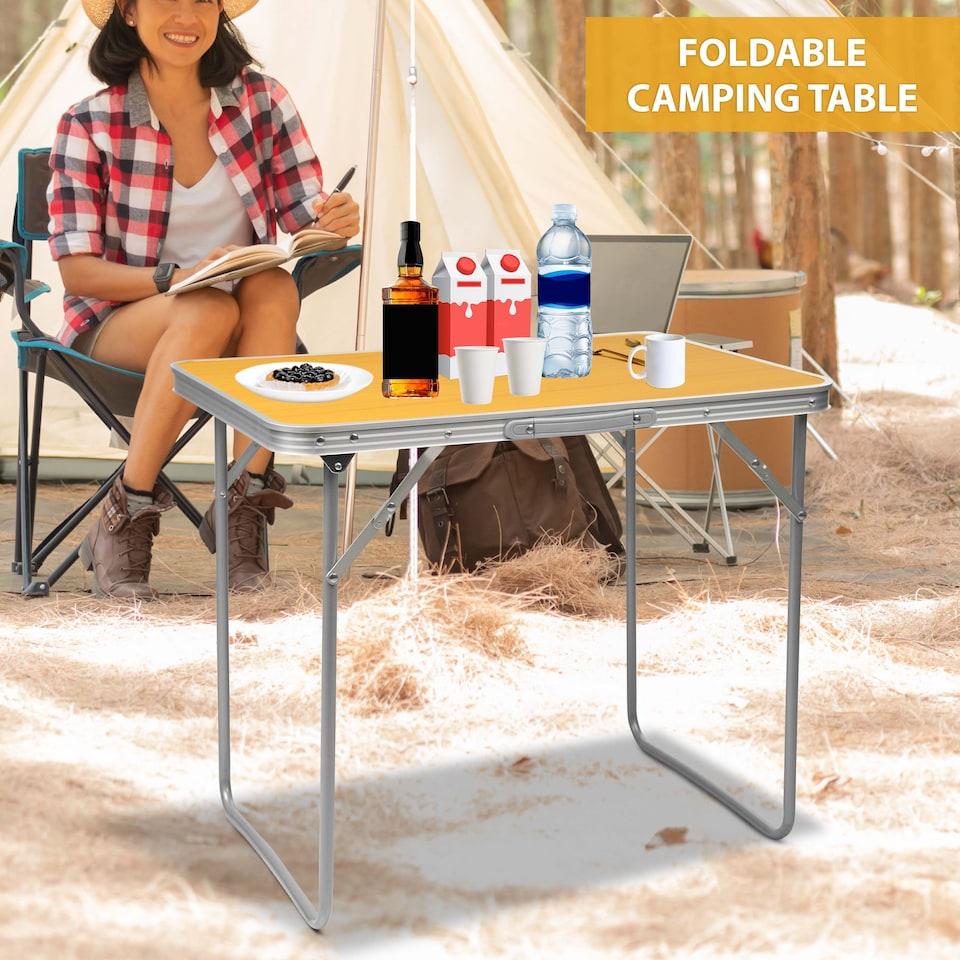 2X PORTABLE MDF WOODEN TOP FOLDING DINING TABLE GARDEN OUTDOOR